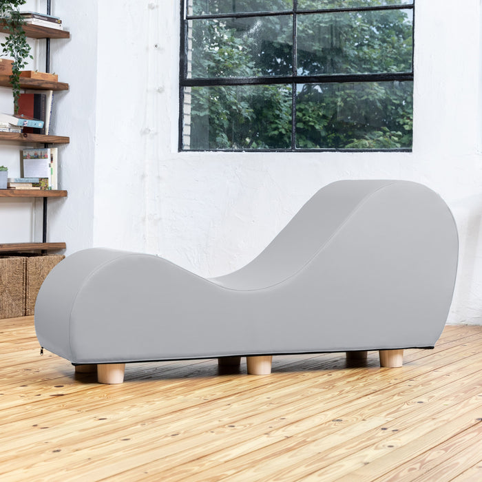 Avana Yoga Chaise Lounge Chair with Feet, Faux Leather Submarine Grey