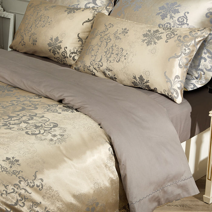 Queen Size Duvet Cover Set, 6 Piece Luxury Jacquard Bedding, Dolce Mela Primavera DM715Q