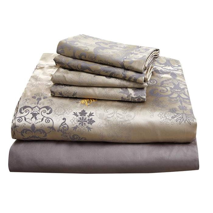 Queen Size Duvet Cover Set, 6 Piece Luxury Jacquard Bedding, Dolce Mela Primavera DM715Q