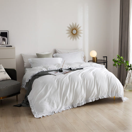 DM807Q | Queen Size 6 piece Duvet Cover Set Ruffled Bedding 100% Cotton