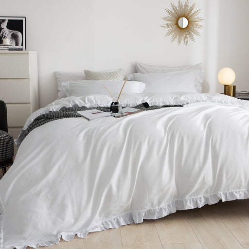 DM807Q | Queen Size 6 piece Duvet Cover Set Ruffled Bedding 100% Cotton