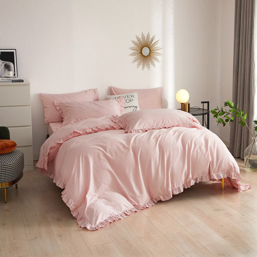 DM808Q | Queen Size 6 piece Duvet Cover Set Ruffled Bedding 100% Cotton