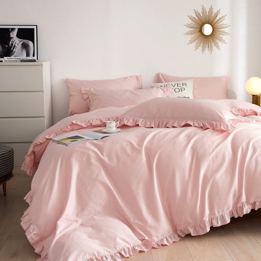 DM808Q | Queen Size 6 piece Duvet Cover Set Ruffled Bedding 100% Cotton