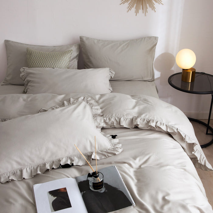 DM809Q | Queen Size 6 piece Duvet Cover Set Ruffled Bedding 100% Cotton