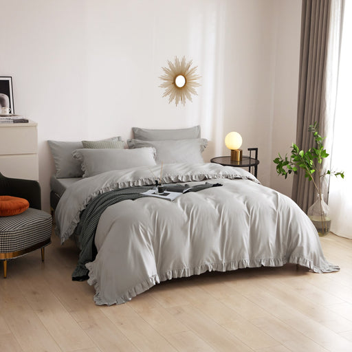 DM808T | Twin Size 4 piece Duvet Cover Set Ruffled Bedding 100% Cotton