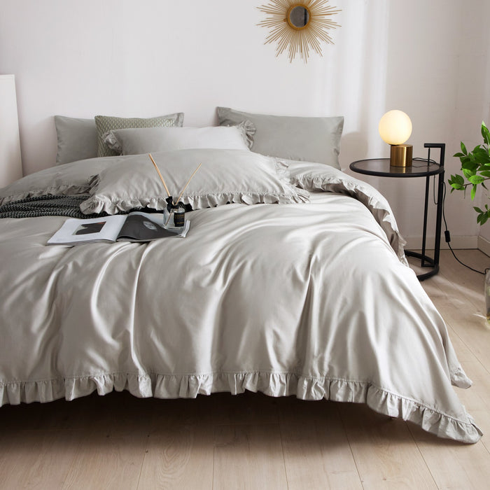DM809K | King Size 6 piece Duvet Cover Set Ruffled Bedding 100% Cotton
