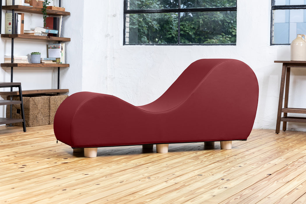 Avana Yoga Chaise Lounge Chair with Feet, Faux Leather Claret Red