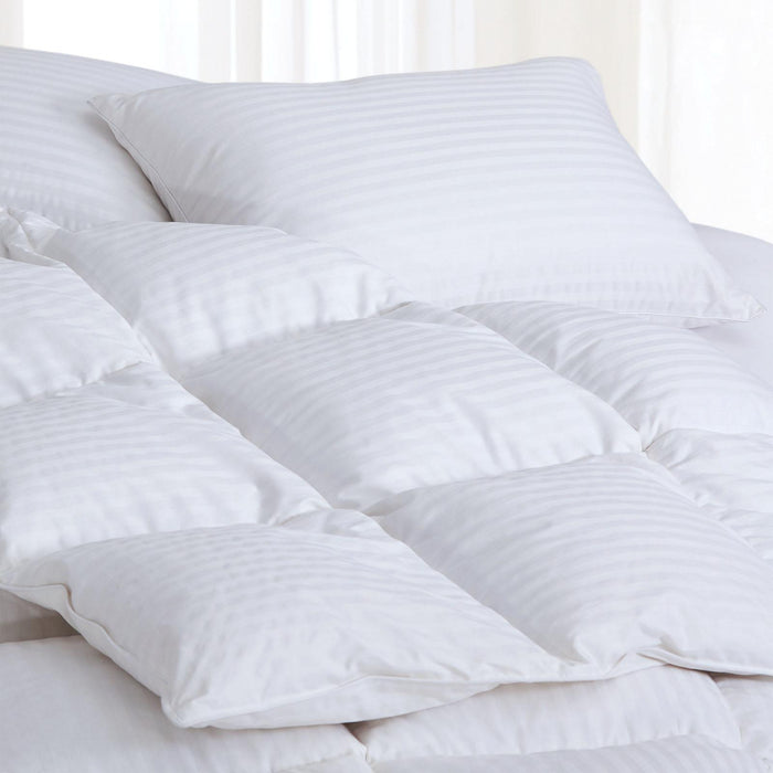 Down Comforters | 700 Fill Power Goose Down, 100% Cotton 300 Thread Count Damask Stripe