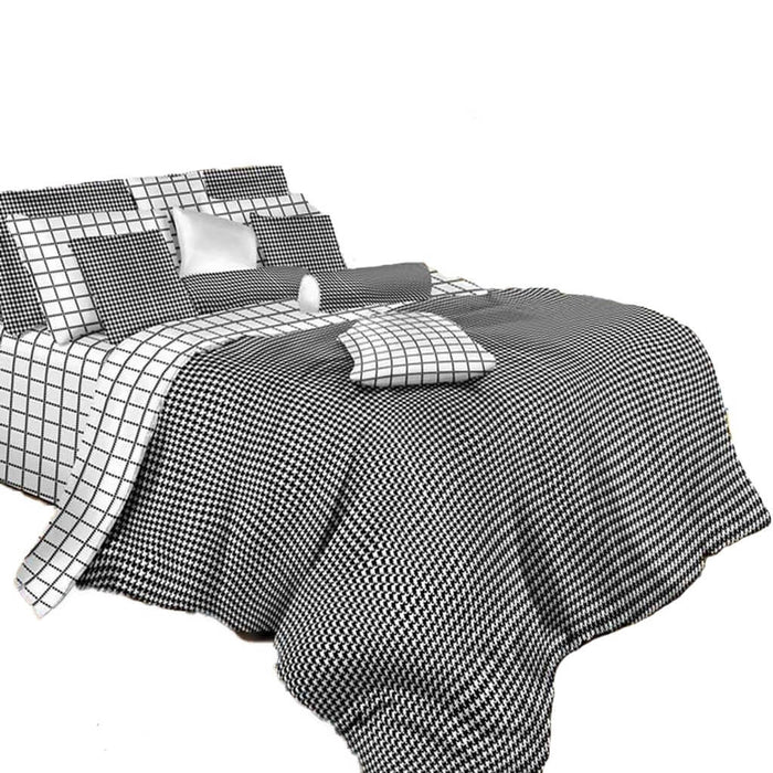 Queen Size Duvet Cover Sheets Set, Black & White Check