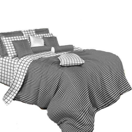 Twin Size Duvet Cover Sheets Set, Black & White Check