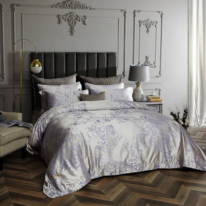 Queen Size Duvet Cover Set, 6 Piece Luxury Jacquard Bedding, Dolce Mela Munich DM720Q