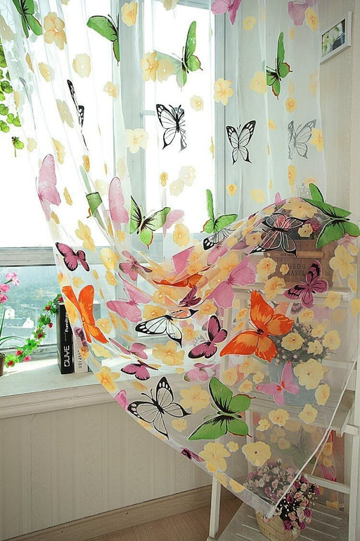 Window Sheer Curtains Panel, Brazilian Butterflies