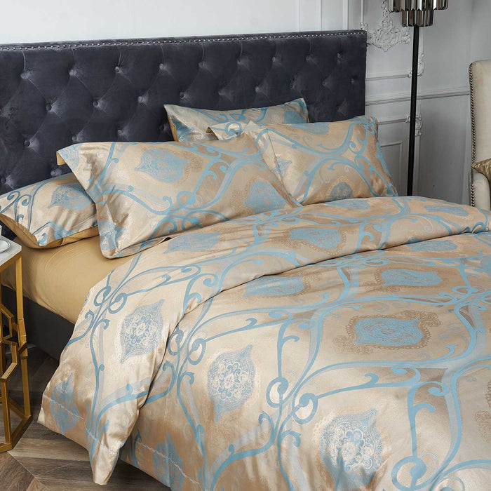 DM804K | King Size Duvet Cover Set Jacquard Top & 100% Cotton Inside 